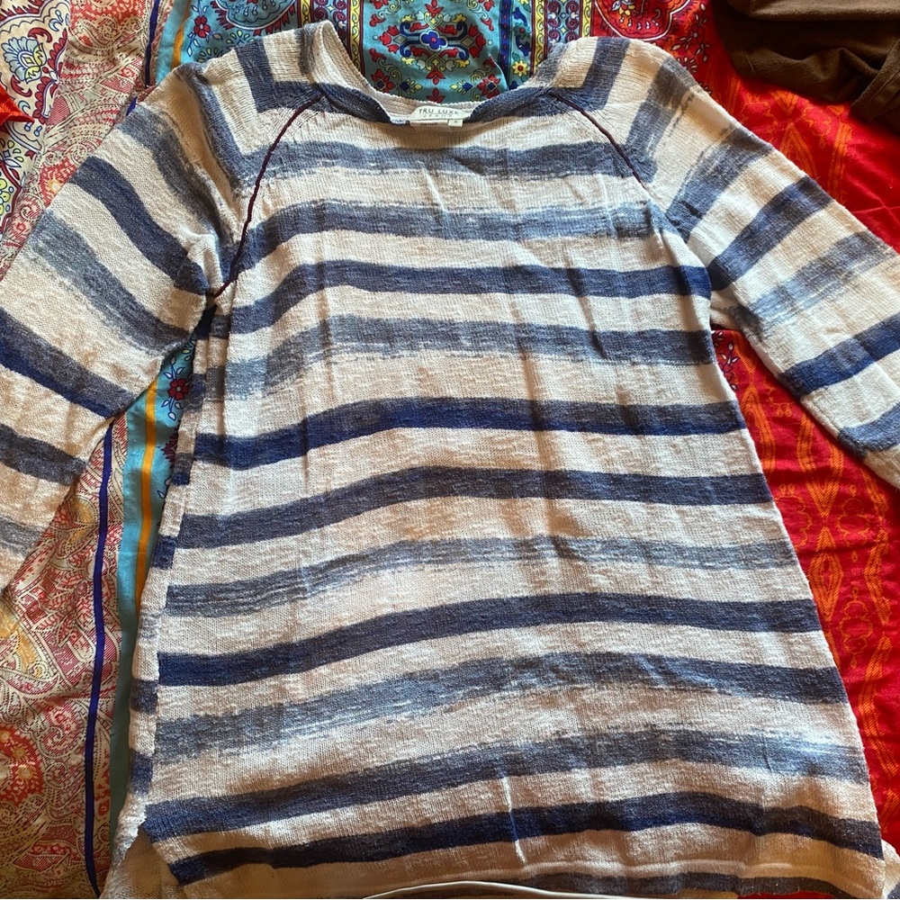 Tru Luxe Jeans Blue and Cream Top